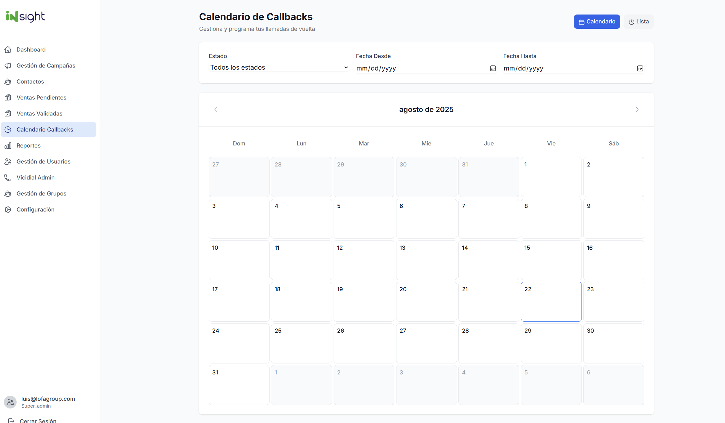 Calendario de Callbacks