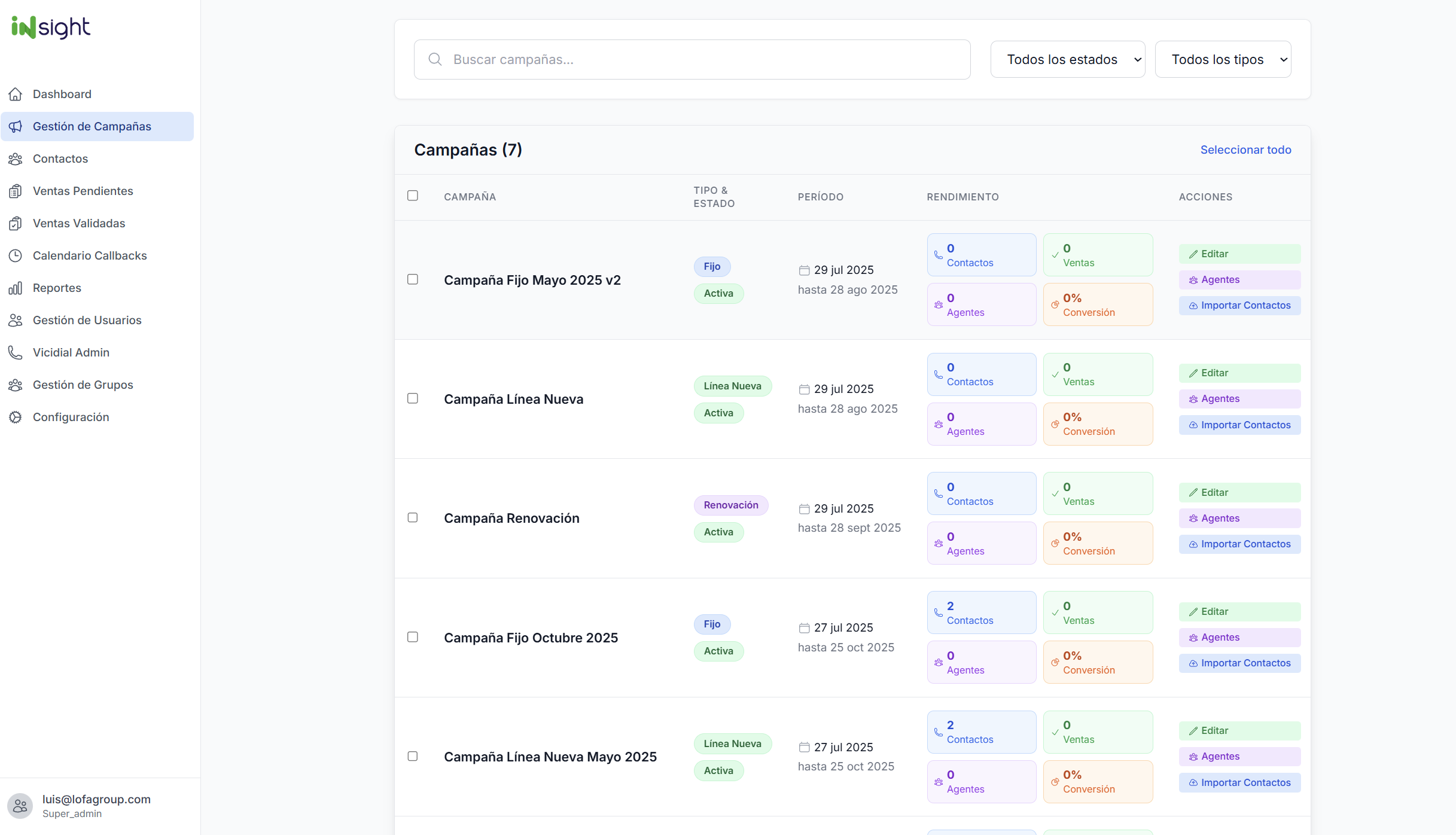 Gestión de Campañas